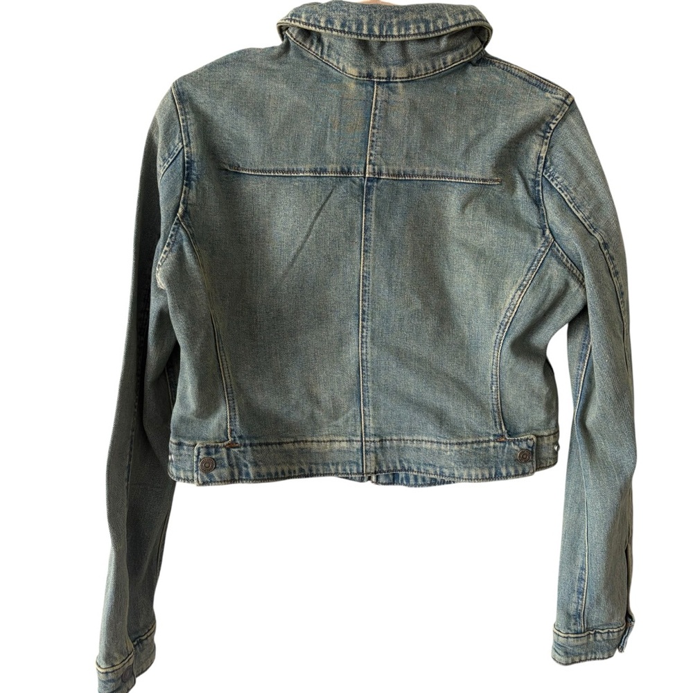 Women’s Levi’s Distressed Denim Jacket Cropped Full Zipper Size Large NWT - Picture 8 of 9